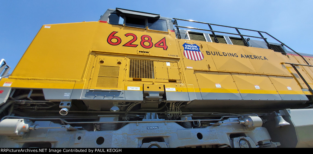 UP 6284 Conductor Side Close Up Shot of Her UP Designation as A C44ACM Locomotive 